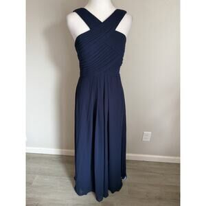 Xuibol Navy Blue Criss Cross Halter Neck Chiffon Full Length Gown Women S Formal